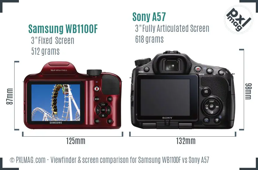 Samsung WB1100F vs Sony A57 Screen and Viewfinder comparison
