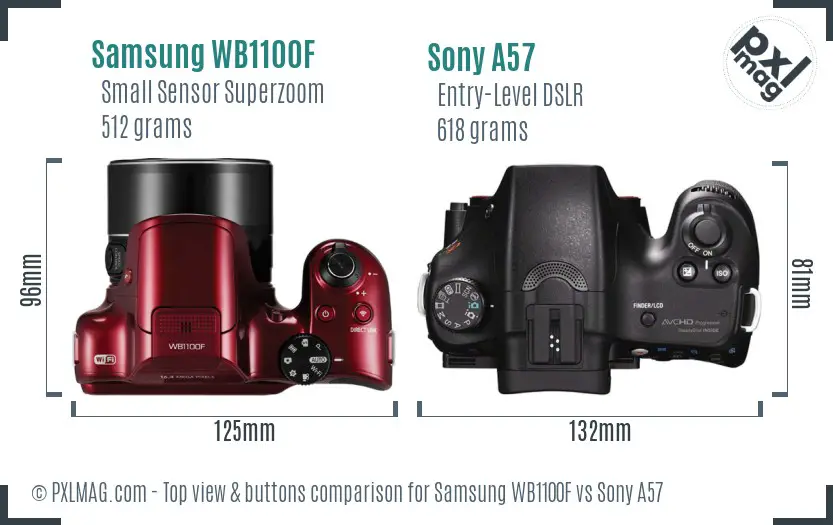 Samsung WB1100F vs Sony A57 top view buttons comparison