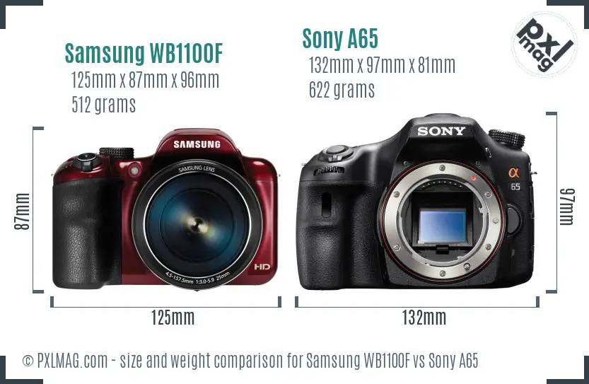 Samsung WB1100F vs Sony A65 size comparison