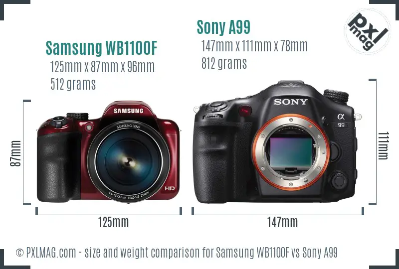 Samsung WB1100F vs Sony A99 size comparison Samsung WB1100F vs Sony A99 size comparison