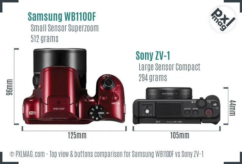 Samsung WB1100F vs Sony ZV-1 top view buttons comparison