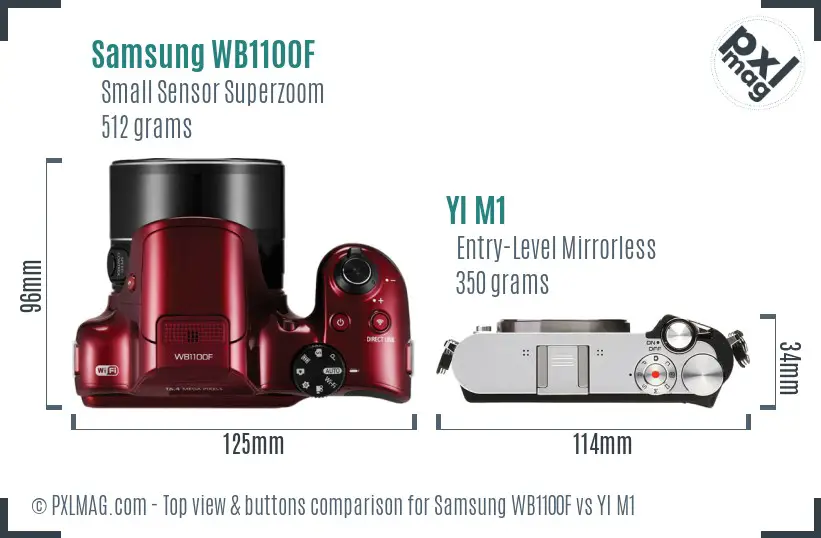 Samsung WB1100F vs YI M1 top view buttons comparison Samsung WB1100F vs YI M1 top view buttons comparison