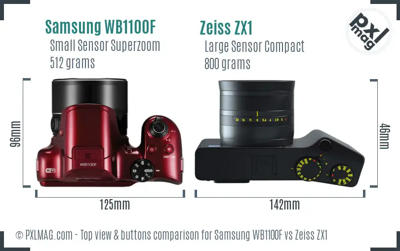 Samsung WB1100F vs Zeiss ZX1 top view buttons comparison