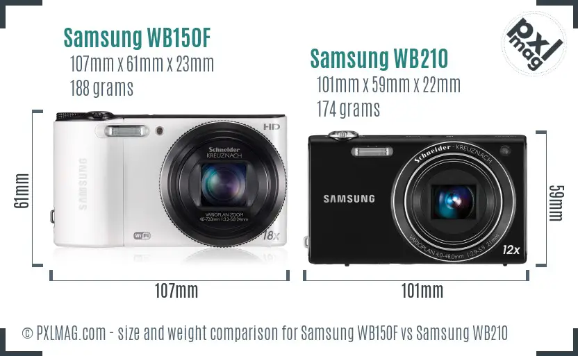 Samsung WB150F vs Samsung WB210 size comparison
