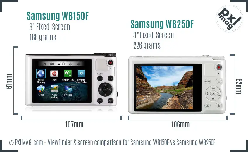 Samsung WB150F vs Samsung WB250F Screen and Viewfinder comparison