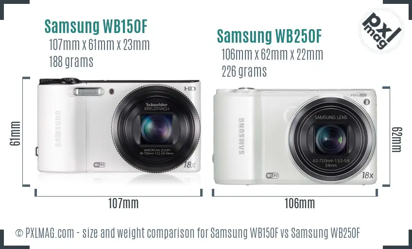 Samsung WB150F vs Samsung WB250F size comparison