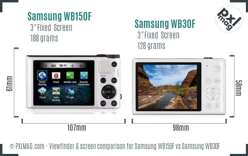 Samsung WB150F vs Samsung WB30F Screen and Viewfinder comparison