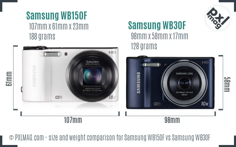 Samsung WB150F vs Samsung WB30F size comparison
