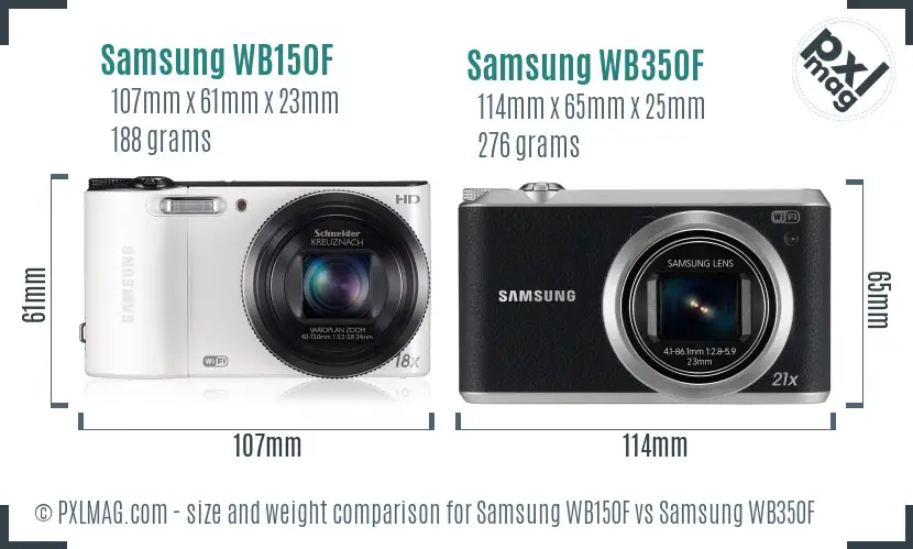 Samsung WB150F vs Samsung WB350F size comparison