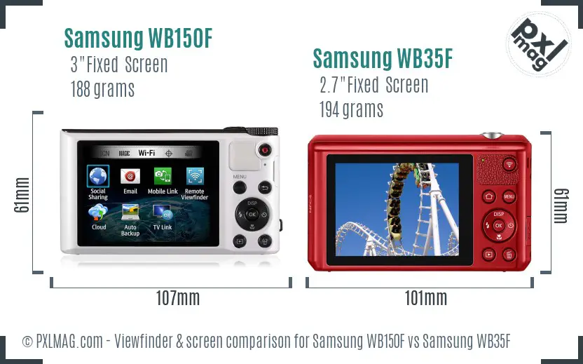 Samsung WB150F vs Samsung WB35F Screen and Viewfinder comparison