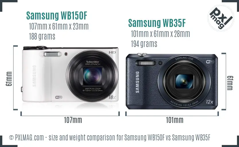 Samsung WB150F vs Samsung WB35F size comparison