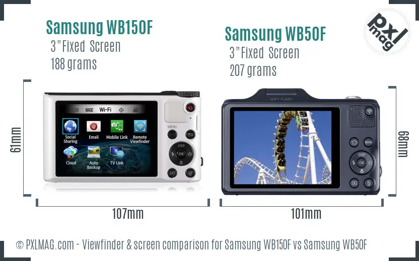 Samsung WB150F vs Samsung WB50F Screen and Viewfinder comparison