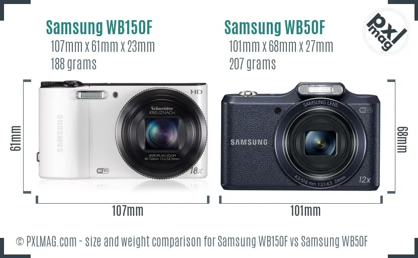Samsung WB150F vs Samsung WB50F size comparison