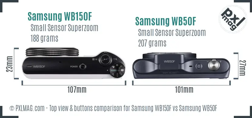 Samsung WB150F vs Samsung WB50F top view buttons comparison