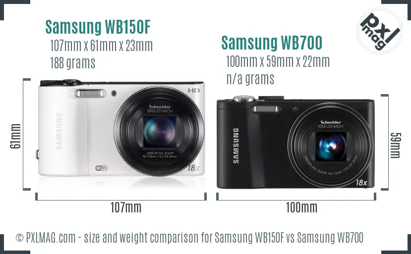 Samsung WB150F vs Samsung WB700 size comparison