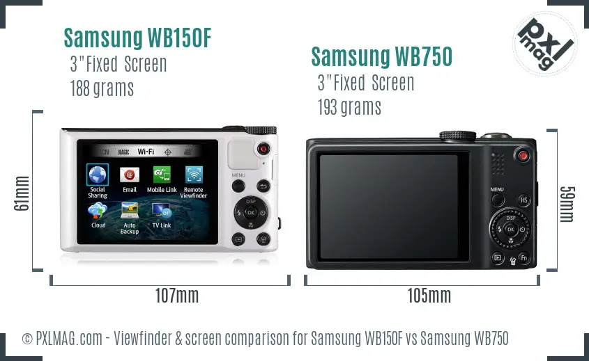 Samsung WB150F vs Samsung WB750 Screen and Viewfinder comparison