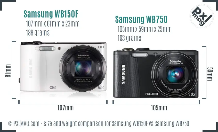 Samsung WB150F vs Samsung WB750 size comparison