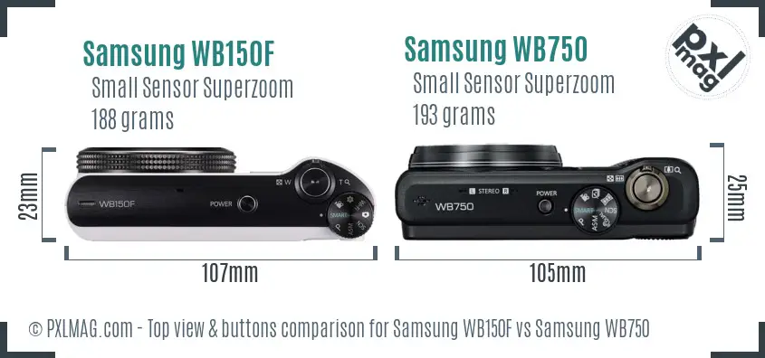 Samsung WB150F vs Samsung WB750 top view buttons comparison