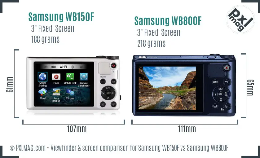 Samsung WB150F vs Samsung WB800F Screen and Viewfinder comparison