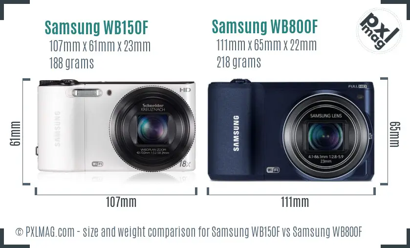 Samsung WB150F vs Samsung WB800F size comparison