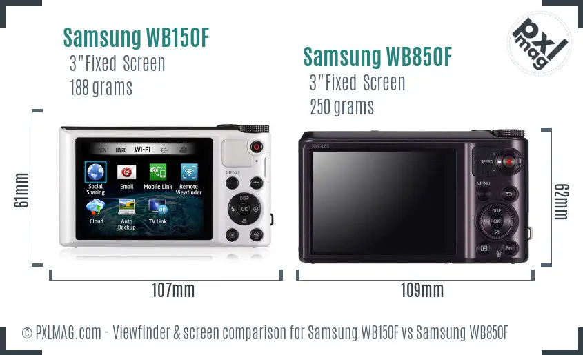Samsung WB150F vs Samsung WB850F Screen and Viewfinder comparison