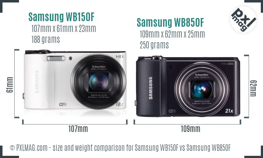 Samsung WB150F vs Samsung WB850F size comparison