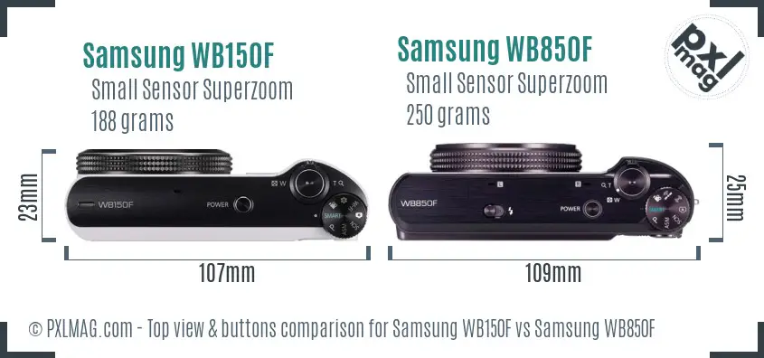 Samsung WB150F vs Samsung WB850F top view buttons comparison