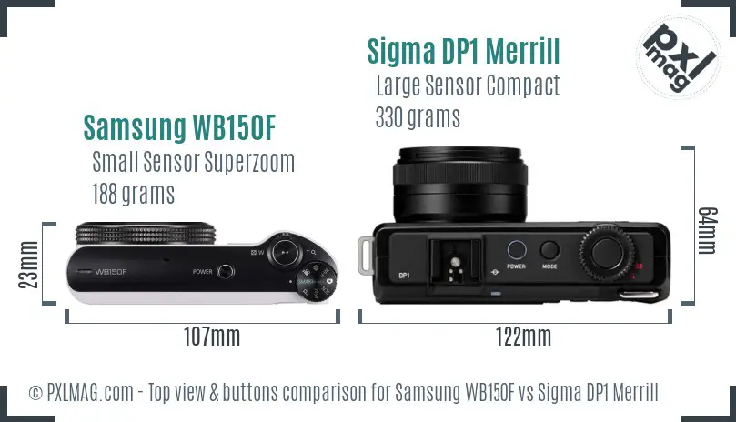 Samsung WB150F vs Sigma DP1 Merrill top view buttons comparison