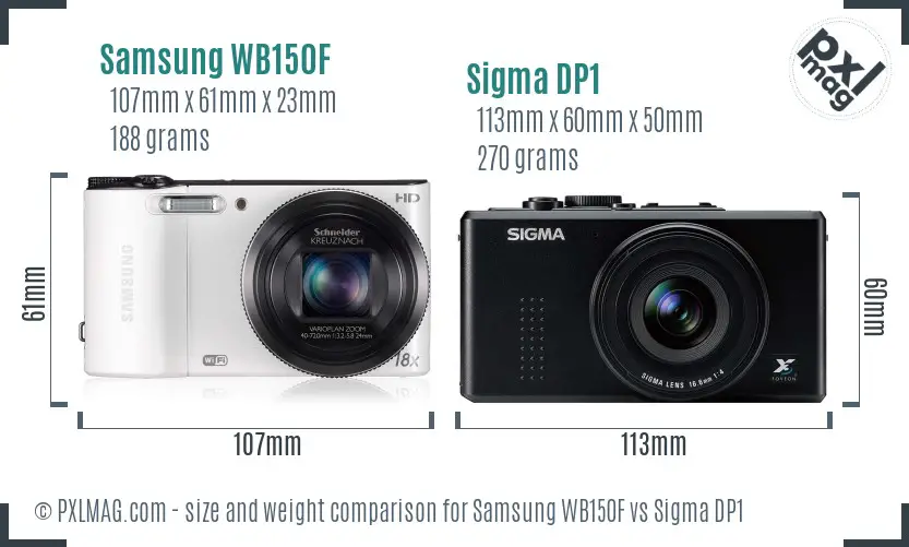 Samsung WB150F vs Sigma DP1 size comparison