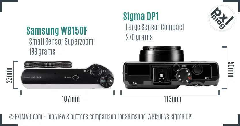 Samsung WB150F vs Sigma DP1 top view buttons comparison