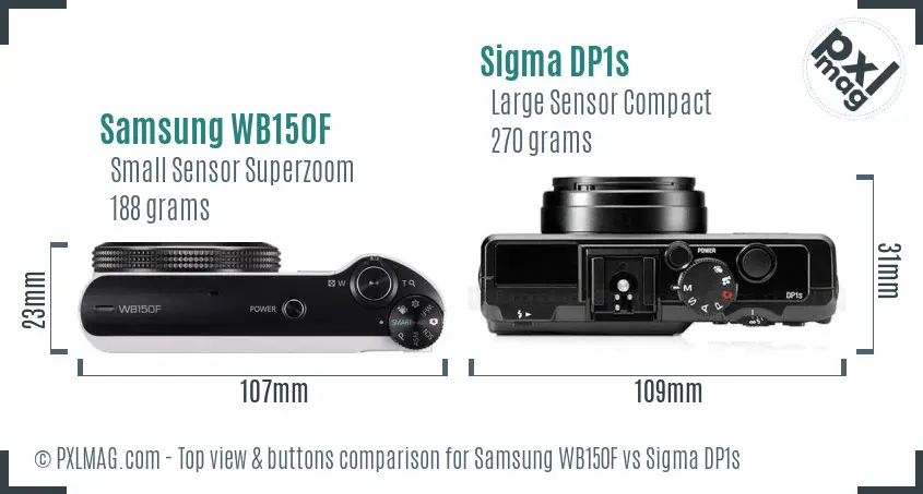Samsung WB150F vs Sigma DP1s top view buttons comparison