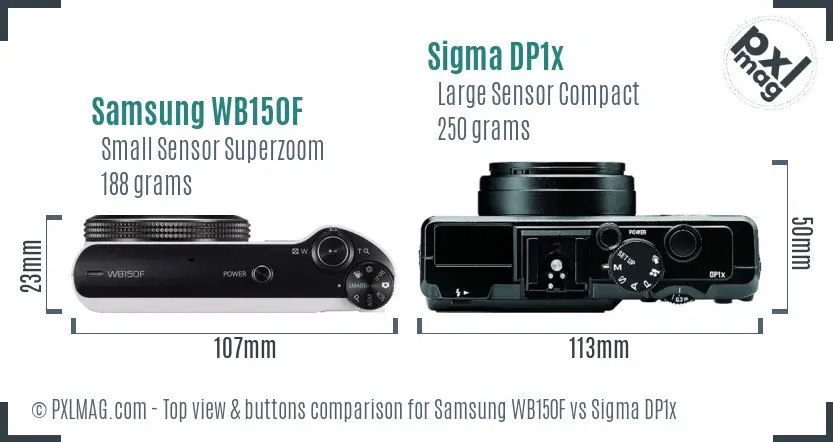 Samsung WB150F vs Sigma DP1x top view buttons comparison
