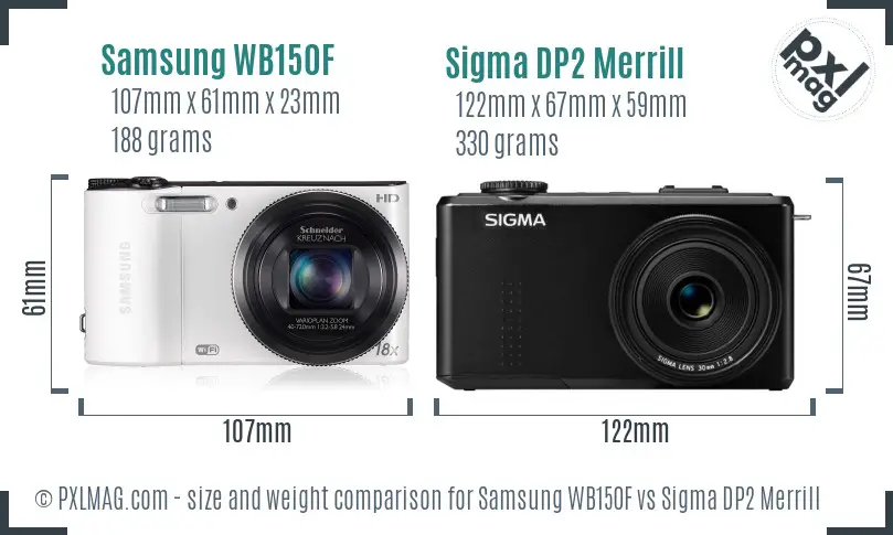 Samsung WB150F vs Sigma DP2 Merrill size comparison