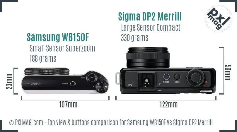 Samsung WB150F vs Sigma DP2 Merrill top view buttons comparison