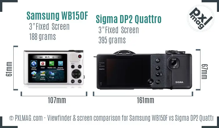 Samsung WB150F vs Sigma DP2 Quattro Screen and Viewfinder comparison