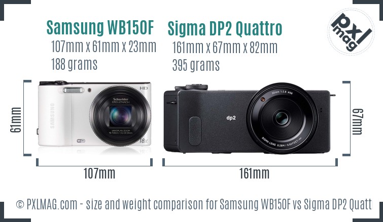 Samsung WB150F vs Sigma DP2 Quattro size comparison