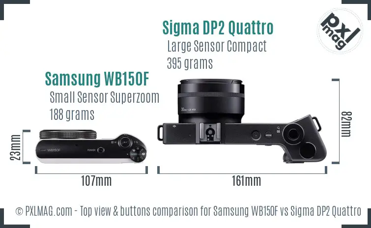 Samsung WB150F vs Sigma DP2 Quattro top view buttons comparison