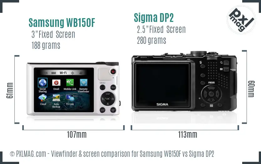 Samsung WB150F vs Sigma DP2 Screen and Viewfinder comparison