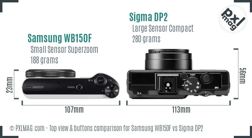 Samsung WB150F vs Sigma DP2 top view buttons comparison