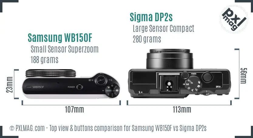 Samsung WB150F vs Sigma DP2s top view buttons comparison