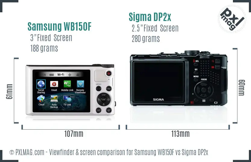 Samsung WB150F vs Sigma DP2x Screen and Viewfinder comparison