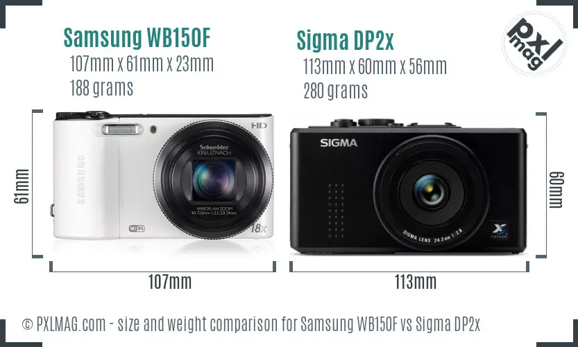 Samsung WB150F vs Sigma DP2x size comparison