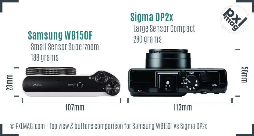 Samsung WB150F vs Sigma DP2x top view buttons comparison