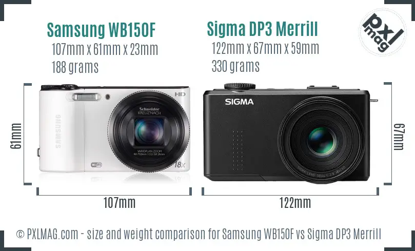 Samsung WB150F vs Sigma DP3 Merrill size comparison