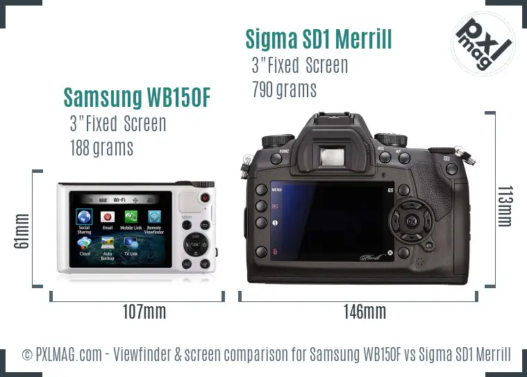 Samsung WB150F vs Sigma SD1 Merrill Screen and Viewfinder comparison