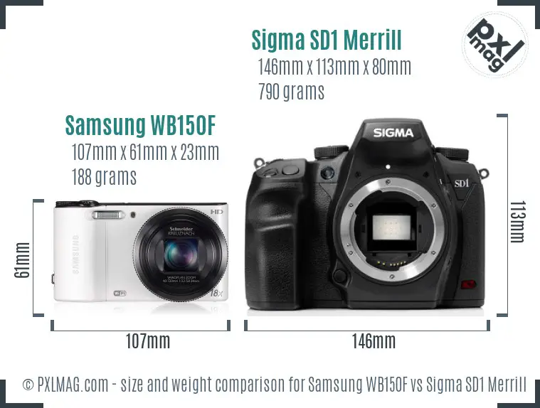 Samsung WB150F vs Sigma SD1 Merrill size comparison