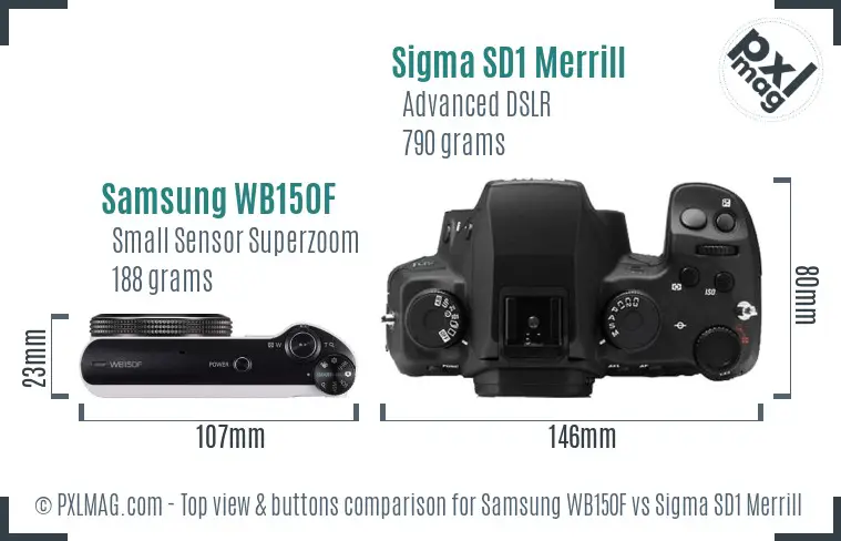 Samsung WB150F vs Sigma SD1 Merrill top view buttons comparison