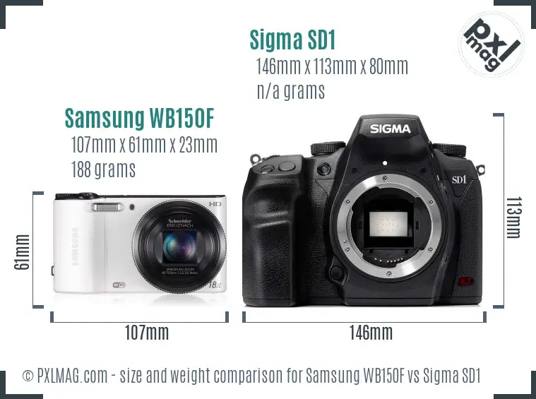 Samsung WB150F vs Sigma SD1 size comparison