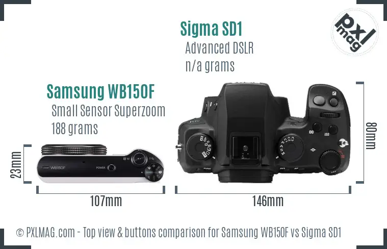 Samsung WB150F vs Sigma SD1 top view buttons comparison