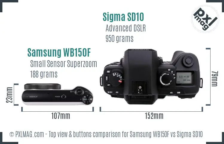Samsung WB150F vs Sigma SD10 top view buttons comparison